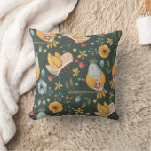 鮮やかで魅力的な鳥と花のモチーフ クッション (ブランケット)