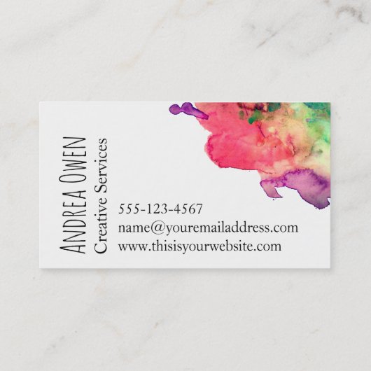 鮮やかで、カラフルな水彩画のペンキの（ばちゃばちゃ）跳ねる 名刺 (裏面)