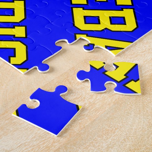 鮮やかなおもしろい鮮やかな黄色のブルータイルのピックボール文字 ジグソーパズル (側面)