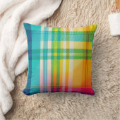 鮮やかなかわいいピンクアクアブルーイエロー格子縞 クッション (ブランケット)