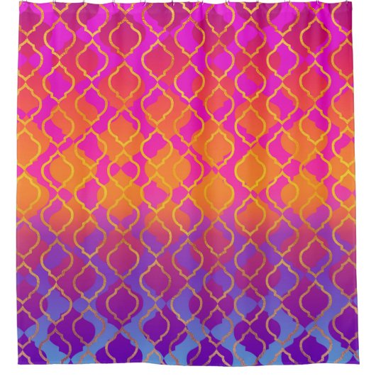 鮮やかなはっきりしたピ鮮やかンクカラフルクのオレンジ色の金ゴールド シャワーカーテン (正面)