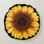 鮮やかなひまわりのリバーシブルピロー ラウンドクッション (正面)