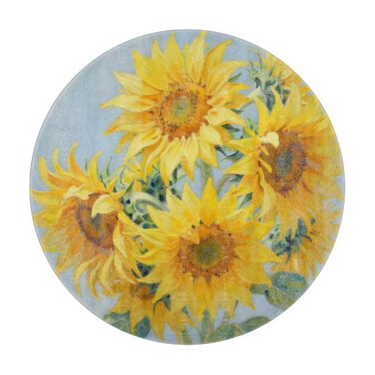 鮮やかなひまわりの花束の油彩画 カッティングボード (正面)