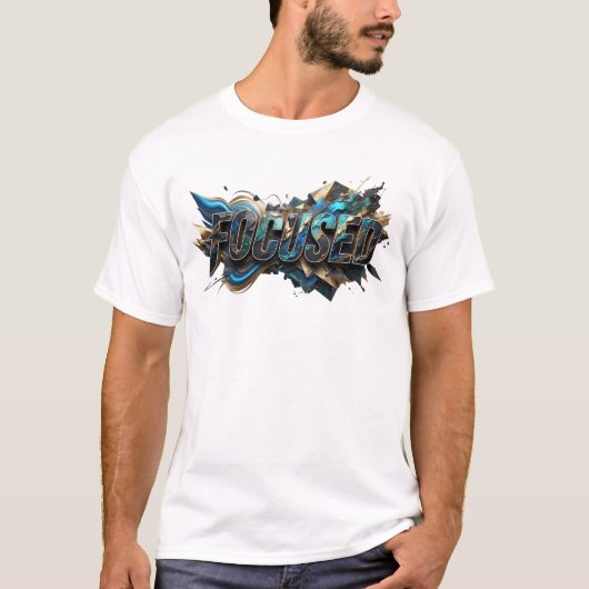 鮮やかなるターコイズブルーのFOCUSED ウェアラブルアート Tシャツ (正面)