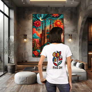 鮮やかなアイリスの部族的トーテミック幾何学模様 Tシャツ
