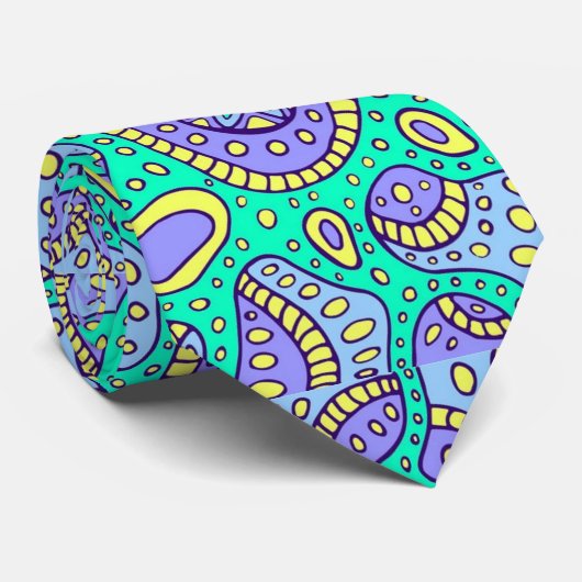 鮮やかなアクアとパープルペイズリーネックタイ ネクタイ (ロール)