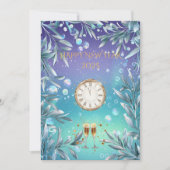 鮮やかなアクアとラベンダーの新年パーティー 招待状 (正面)