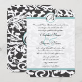 鮮やかなアクアダマスクの葉の渦巻き ウェディング招待状 招待状 (正面/裏面)