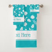 鮮やかなアクアブルーと白ローズブド花柄 バスタオルセット (インサイチュ)