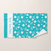 鮮やかなアクアブルーと白ローズブド花柄 バスタオルセット (ハンドタオル)