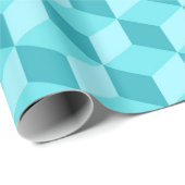 鮮やかなアクアブルー幾何学的キューブパターン ラッピングペーパー (ロールコーナー)