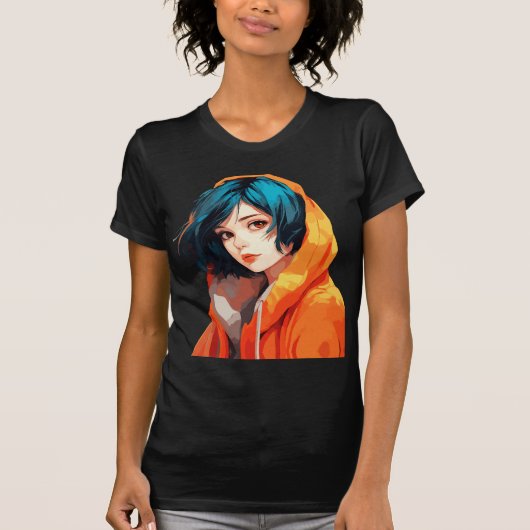 鮮やかなアニメの美少女 Tシャツ (正面)