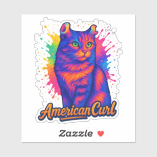 鮮やかなアメリカンカール猫ポップアートイラスト シール