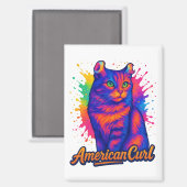 鮮やかなアメリカンカール猫ポップアートイラスト マグネット (正面/裏面)