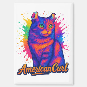 鮮やかなアメリカンカール猫ポップアートイラスト マグネット