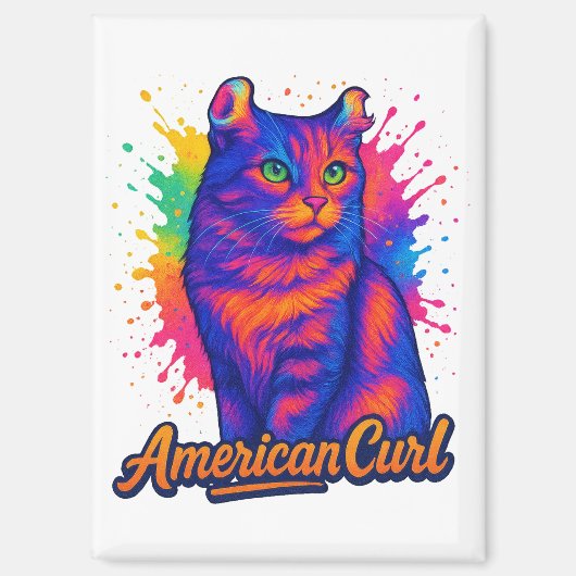 鮮やかなアメリカンカール猫ポップアートイラスト マグネット (正面)