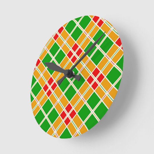 鮮やかなアルギル赤い緑の黄色のパターンアクセサリー ラウンド壁時計 (傾斜)