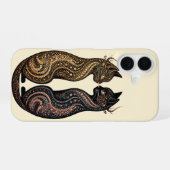 鮮やかなアートデザインの2匹の猫 iPhone 16ケース (裏面横)