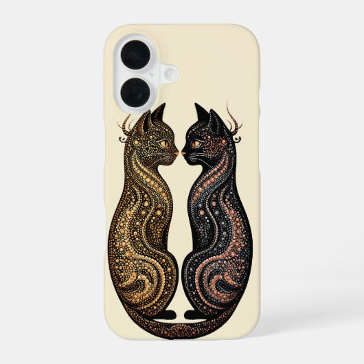 鮮やかなアートデザインの2匹の猫 iPhone 16ケース (裏面)