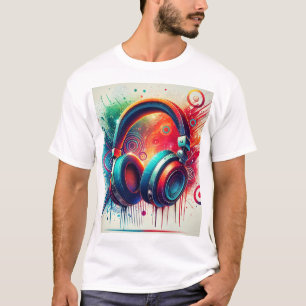 鮮やかなアートヘッドホン Tシャツ