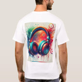 鮮やかなアートヘッドホン Tシャツ (裏面)
