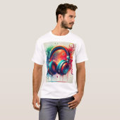 鮮やかなアートヘッドホン Tシャツ (正面フル)