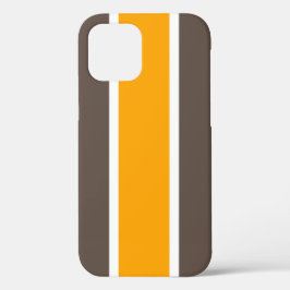 鮮やかなイエローオレンジとブラウンのレーシングストライプ iPhone 12 PROケース