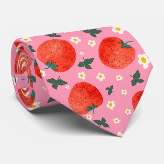鮮やかなイチゴのプリント ネクタイ (ロール)