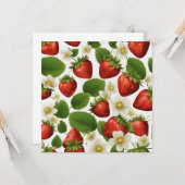 鮮やかなイチゴ、葉、花 カード (正面/裏面インサイチュ)