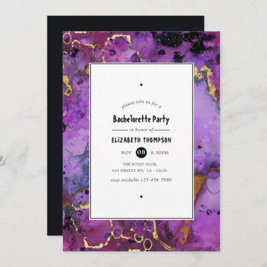 鮮やかなインクの飛び散りバチェロレッテ 招待状 (正面/裏面)