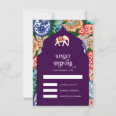 鮮やかなインドの民俗芸術の象のアブガニン色の結婚式 出欠カード (正面)