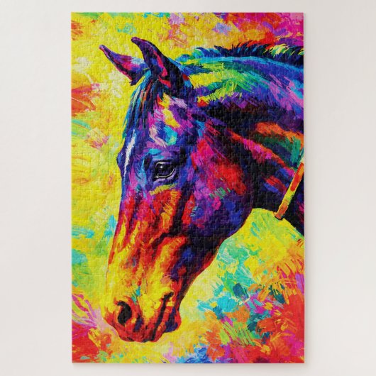 鮮やかなインパストの馬の肖像画 カラフルな野生 ジグソーパズル (縦)