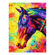 鮮やかなインパストの馬の肖像画 カラフルな野生