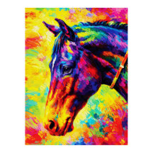 鮮やかなインパストの馬の肖像画 カラフルな野生
