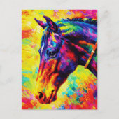 鮮やかなインパストの馬の肖像画 カラフルな野生 ポストカード (正面)