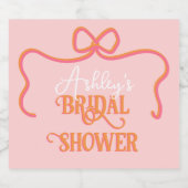 鮮やかなウェーブフレームのボウピンクオレンジ色の結婚式前祝い スパークリングワインラベル (シングルラベル)