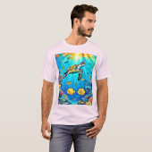 鮮やかなウミガメのサンゴ礁アート Tシャツ (正面フル)