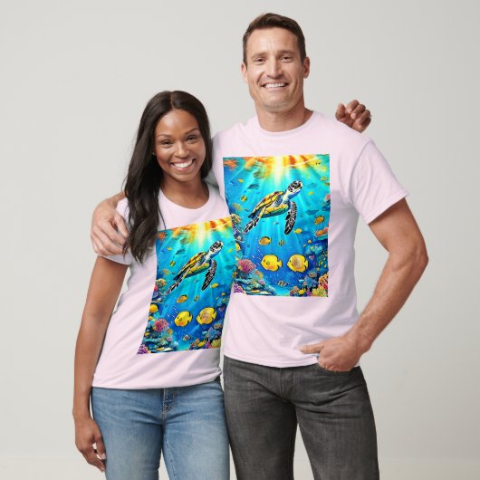 鮮やかなウミガメのサンゴ礁アート Tシャツ (ユニセックス)