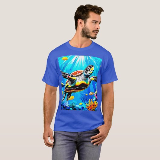 鮮やかなウミガメの夢の世界 Tシャツ (正面フル)