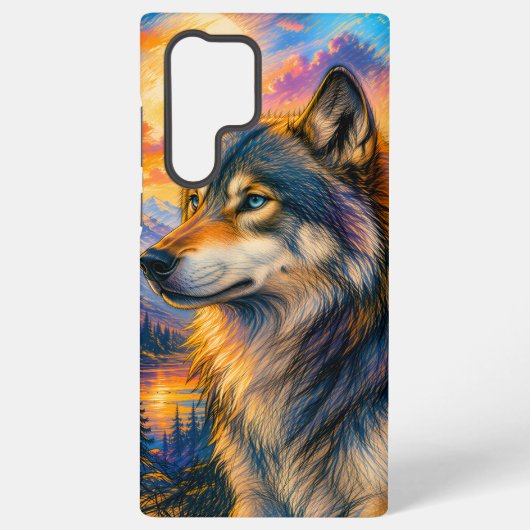 鮮やかなオオカミの夕焼け Samsungケース Samsung Galaxyケース (裏面)