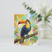 鮮やかなオオハシの鳥：熱帯の野生生物の絵画 ポストカード (スタンド正面)