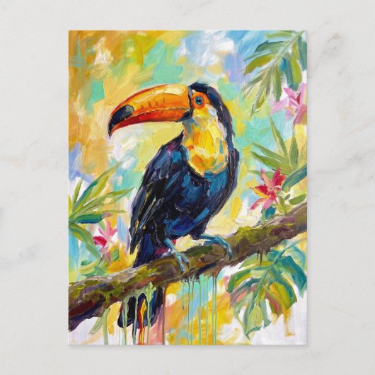 鮮やかなオオハシの鳥：熱帯の野生生物の絵画 ポストカード (正面)