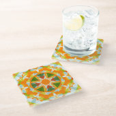 鮮やかなオレンジとグリーンのスターボホ・マキシマリスト ガラスコースター (アングル)