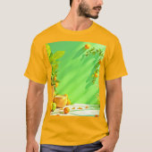 鮮やかなオレンジとグリーンの静物画デザイン Tシャツ (正面)