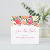 鮮やかなオレンジとピンクの柑橘類の花のスパニッシュタイル セーブザデート (スタンド正面)