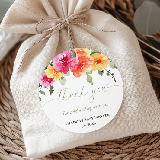 鮮やかなオレンジとピンクの芍薬 ベビーシャワーのお favors タグ