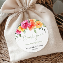 鮮やかなオレンジとピンクの芍薬 ベビーシャワーのギフトタグ フェイバータグ