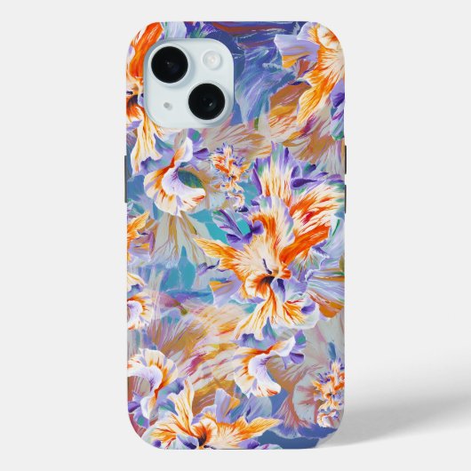 鮮やかなオレンジとブルーの抽象的な花柄iPhoneケース Case-Mate iPhoneケース (裏面)