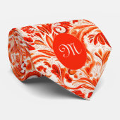 鮮やかなオレンジの抽象的な植物柄 ネクタイ (ロール)