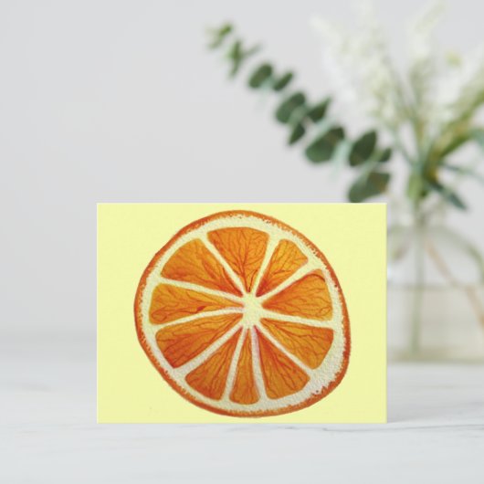 鮮やかなオレンジの水彩フルーツポップアート ポストカード (スタンド正面)